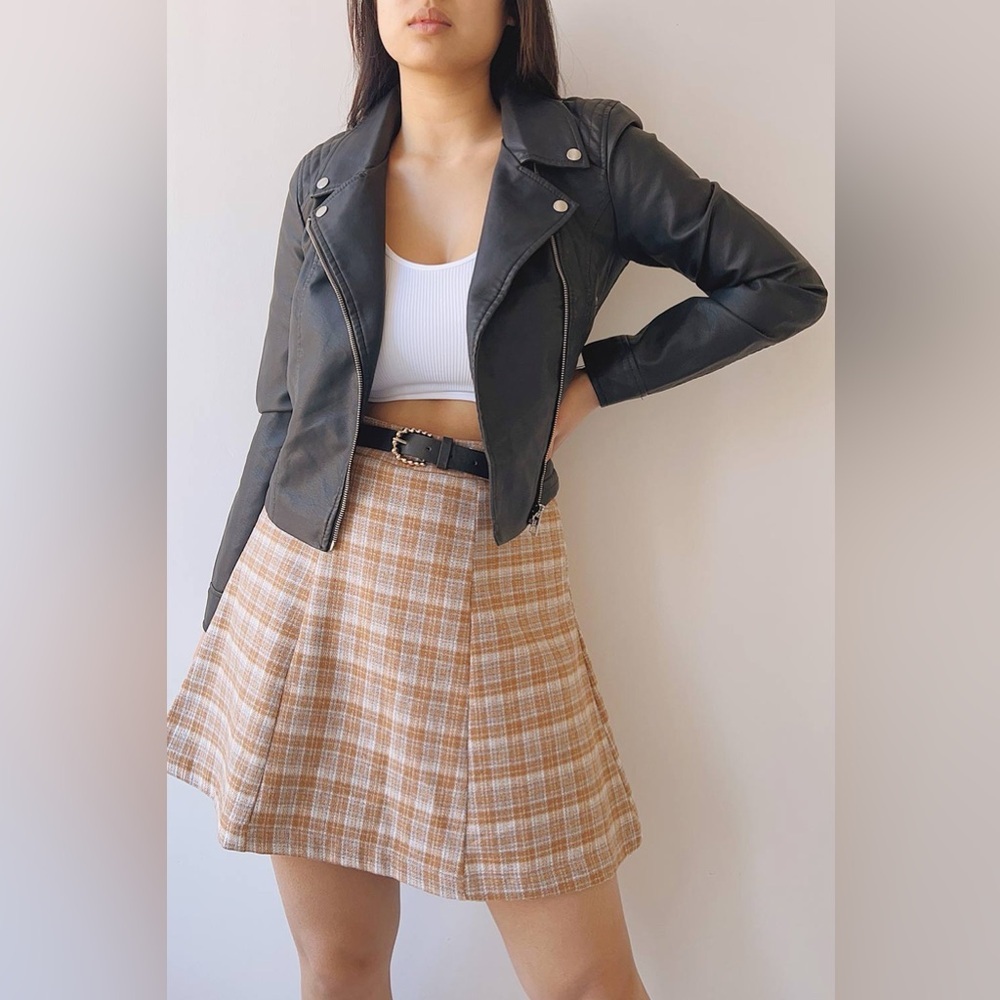 Paper Crane Plaid Mini Skirt NWT Light Academia Retro Tweed Tan Small Poetcore